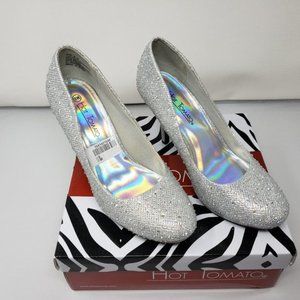 Silver Glitter Shoes Sexy Heels 8 Wide Wedding New